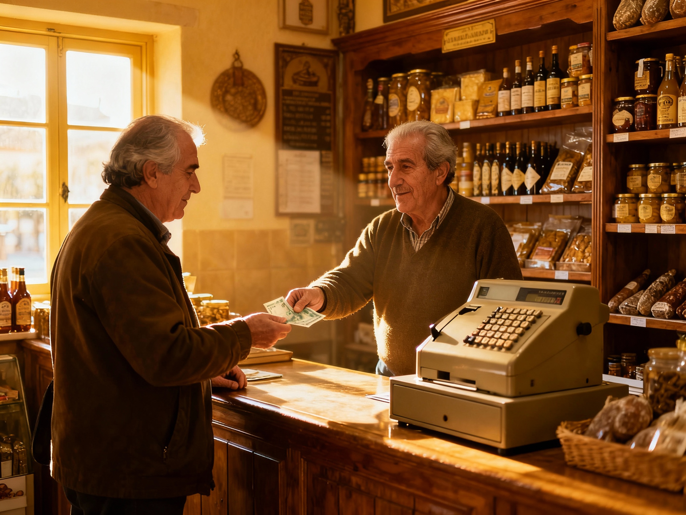 Billetes y monedas en manos sobre fondo europeo
