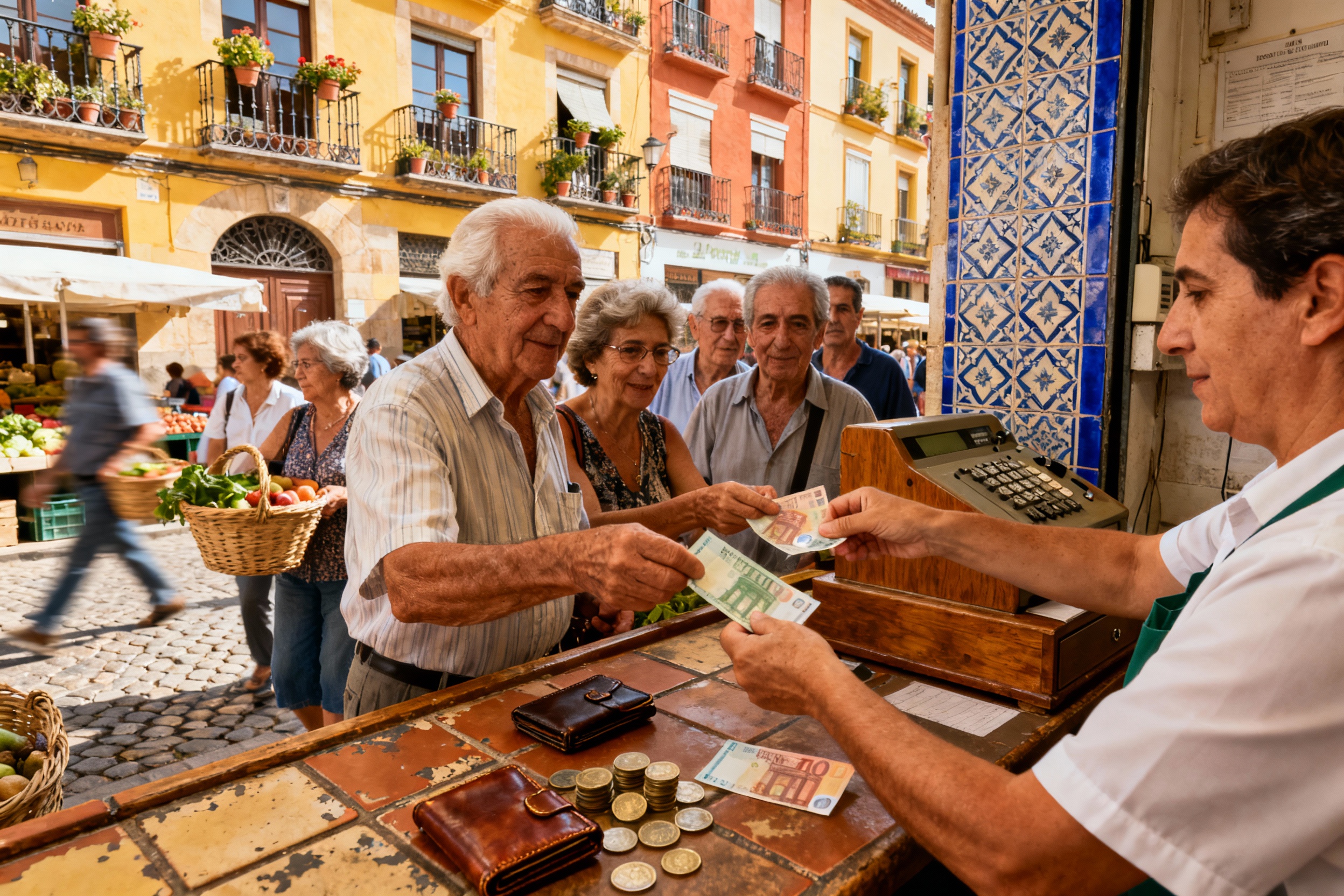 Billetes y monedas de euro en mano